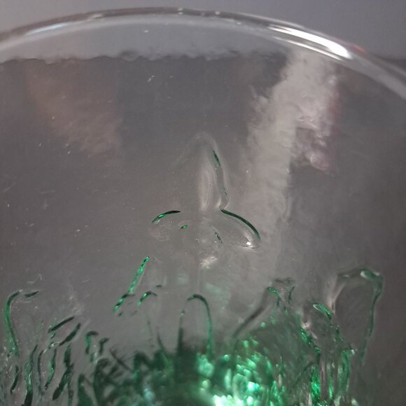 Molded Embossed Iris Floral Weighted Bottom Pale Emerald Green Tumbler Vintage - Picture 4 of 10